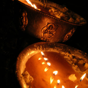 candles lit in a monastery