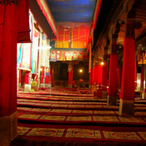 Red dominated the interior of this Tibetan monastery, while the blue ceiling opened the space further as if it was the sky. In Tibetan culture, blue is regarded as a symbolism of sky and space, giving the feeling of depth. The Tibetans demonstrate color's ability to help open our senses to the surroundings.