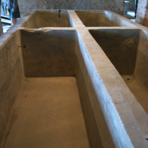 Basins for washing food in the kitchen.