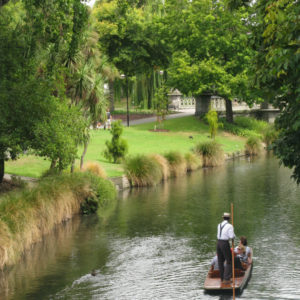 Punting on the Avon River. Christchurch Botanic Gardens.