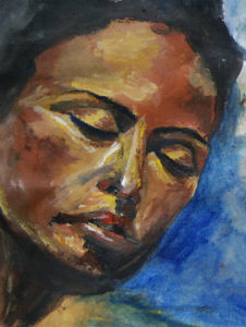 Acrylic painting of a female face by Jenny S.W. Lee