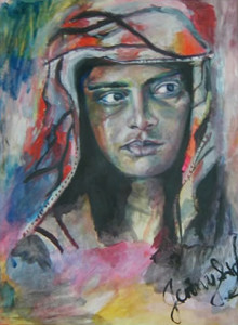 Muslim Woman Weeps - acrylic painting by Jenny S.W. Lee