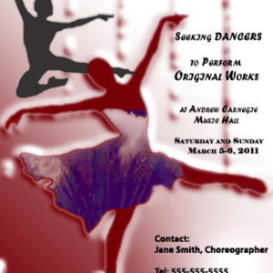 Flyer for a dance choreographer presenting an Andrew Carnegie Hall dance performance in Pittsburg, PA.