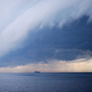 A storm on its way in Boston Harbor.