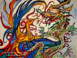 Dragon and Phoenix - drawing by Jenny SW Lee