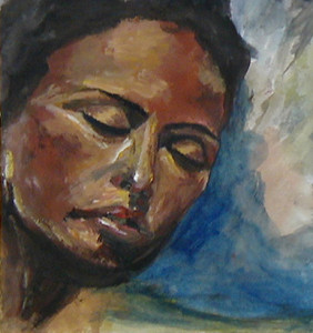 Acrylic painting of a female face by Jenny S.W. Lee