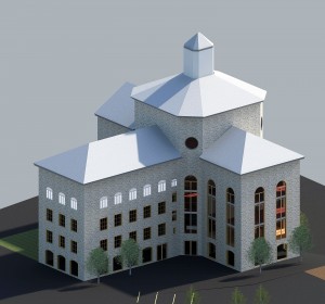 Model rendering of The Liberty Hotel in Boston using Revit Architecture software; model and rendering by Jenny S.W. Lee