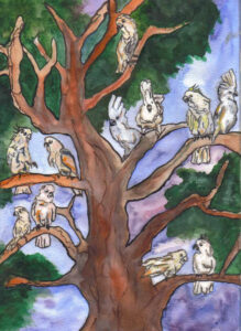 Cockatoo (part of a series of approx. 30 illustrations) - watercolor by Jenny S.W. Lee