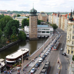 A view from the top of the Dancing House tower