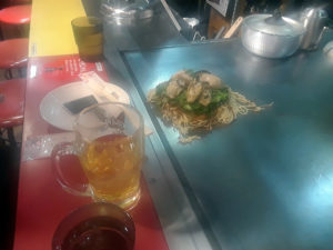 Okonomiyaki dinner. Famous dish in Hiroshima.