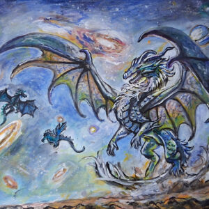 "Keepers of the Cosmic Wonder" | acrylic painting. 

"Dragons made of stardust, like us.
They leave their trails along the starry skies.
Ancient and full of quiet power,
they shimmer with the magic of nature."