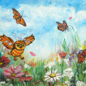 Owl in flower bed | acrylic