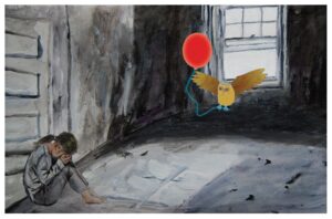 Girl and Red Balloon illustration - acrylic painting with digital art by Jenny S.W. Lee
