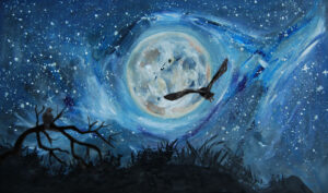Owl moon starlight | acrylic painting by Jenny S.W. Lee