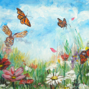 Owl in Flower bed | acrylic