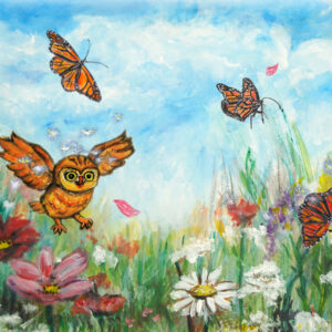 Owl in flower bed | acrylic