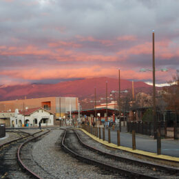 Railyard artisan market and farmer's market at sunset